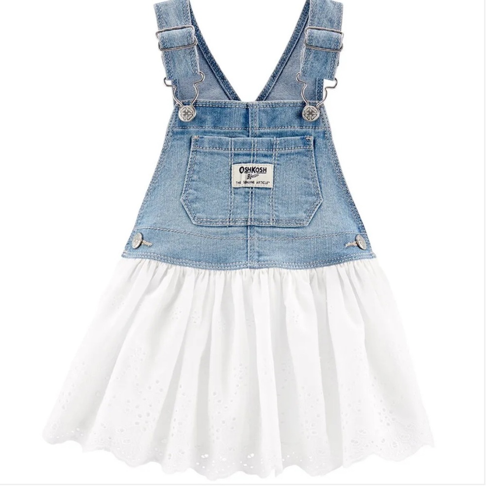OshKosh B'gosh Blue Denim and White Overall Cotton eyelet design Skirt size 5T